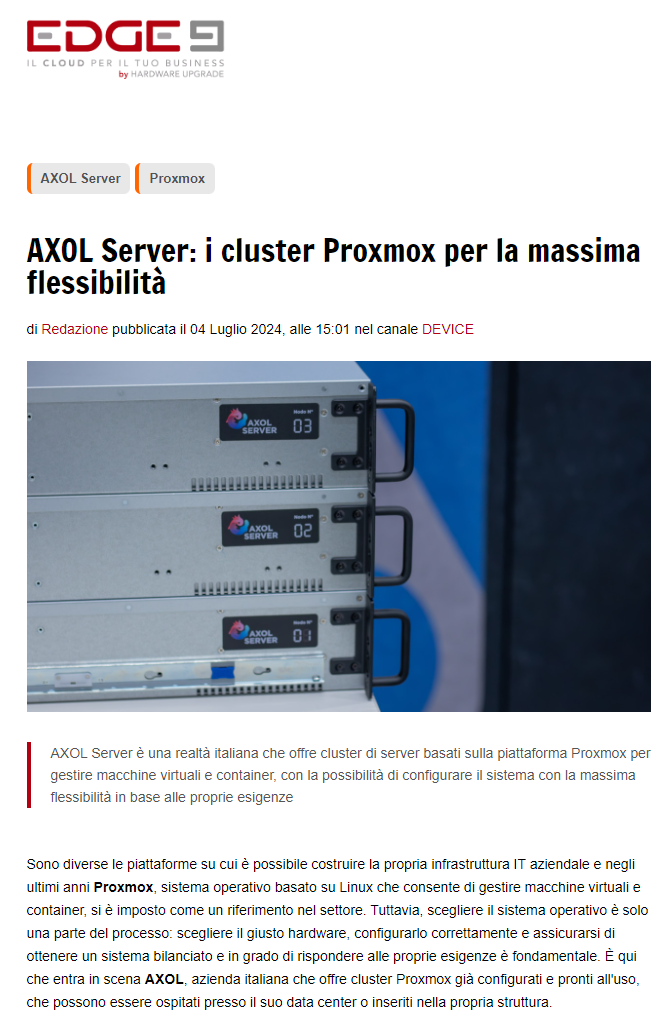 AXOL Server: cluster di server Proxmox come alternativa a VMWare per la virtualizzazione