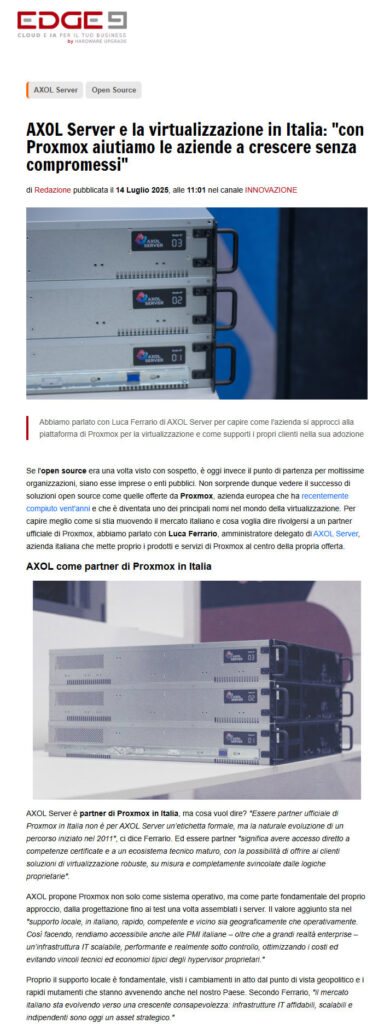 AXOL Server intevista Luca Ferrario di Hardware Upgrade Proxmox